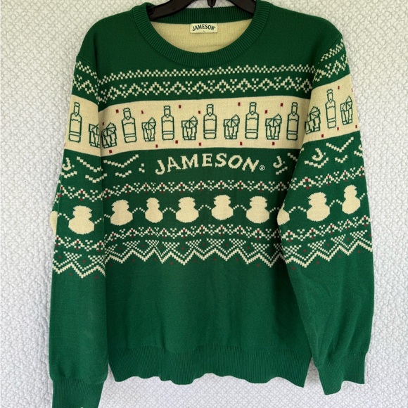 Jameson Festive Holiday Crew Neck Green Fair Isle Christmas Jumper Sweater L - Picture 2 of 9